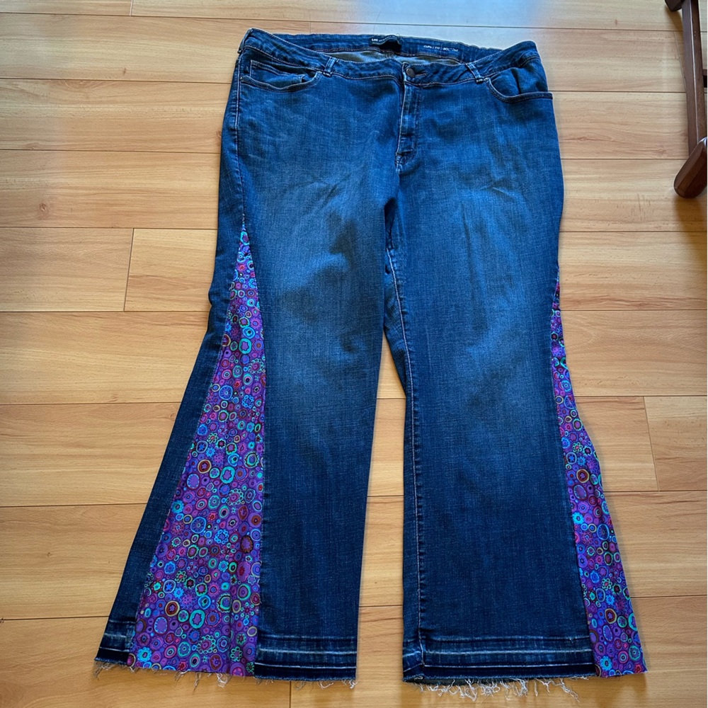 Hand Crafted Blue Purple Flare Jeans Lee modern series curvy bootcut 24W petite - Picture 2 of 15